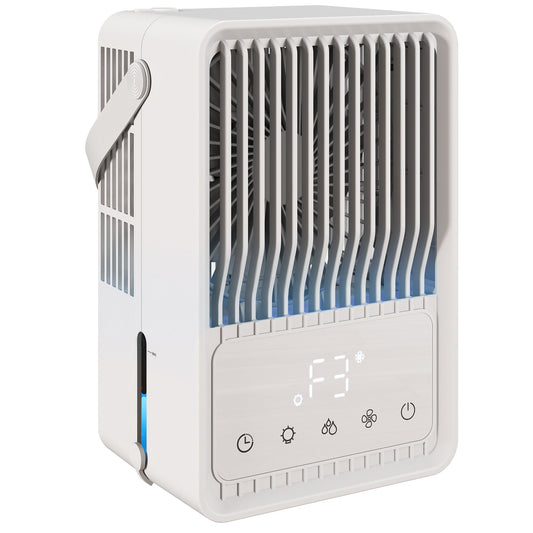 HOMCOM Desk Fan with Humidifier and RGB Light Portable Table Fan with 550ml Water Tank White