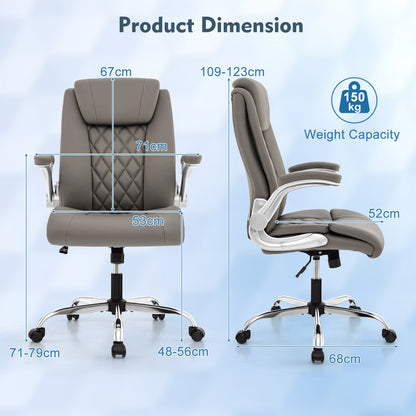 PU Leather Office Chair Height Adjustable Executive Chair with Headrest-Grey