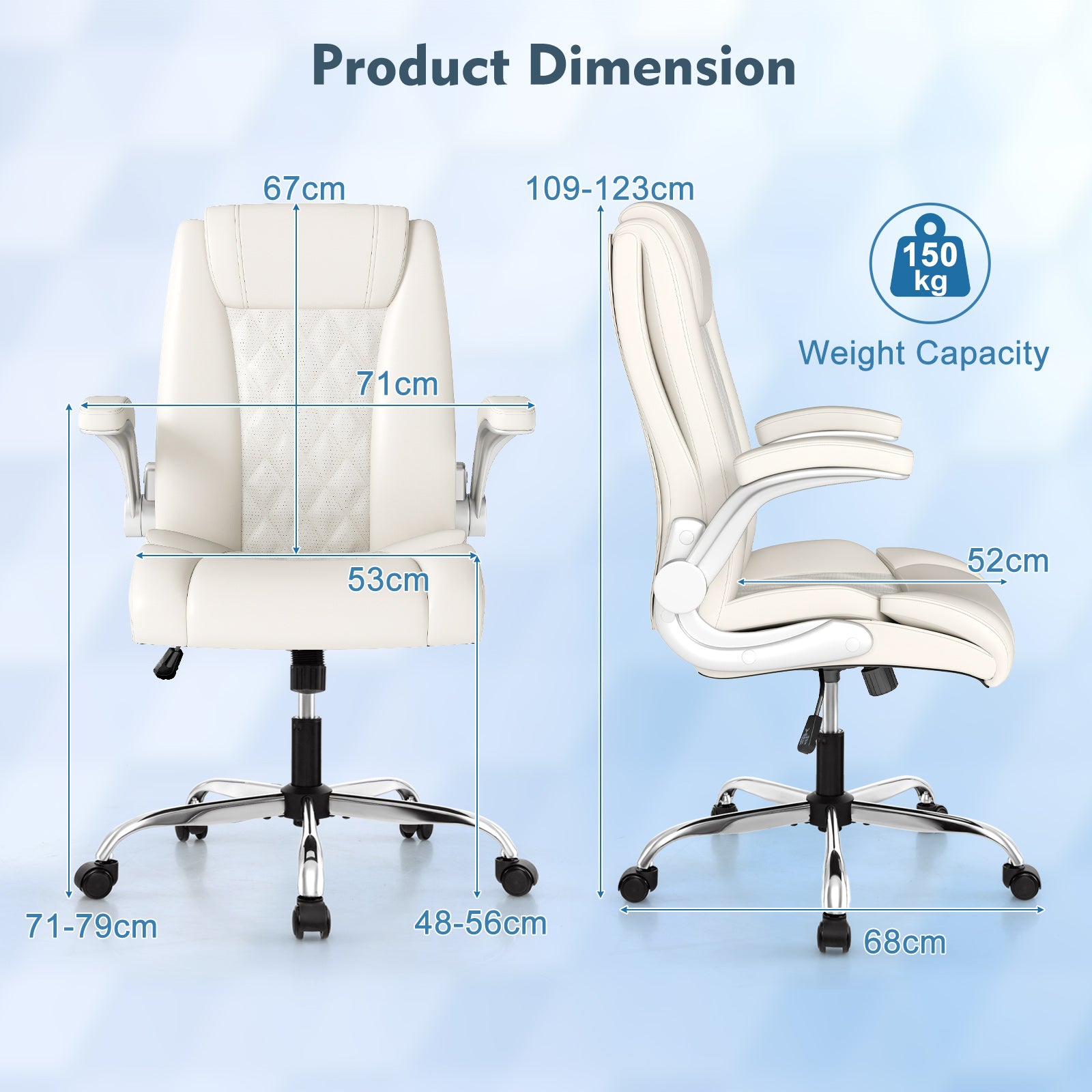 PU Leather Office Chair Height Adjustable Executive Chair with Headrest-Beige