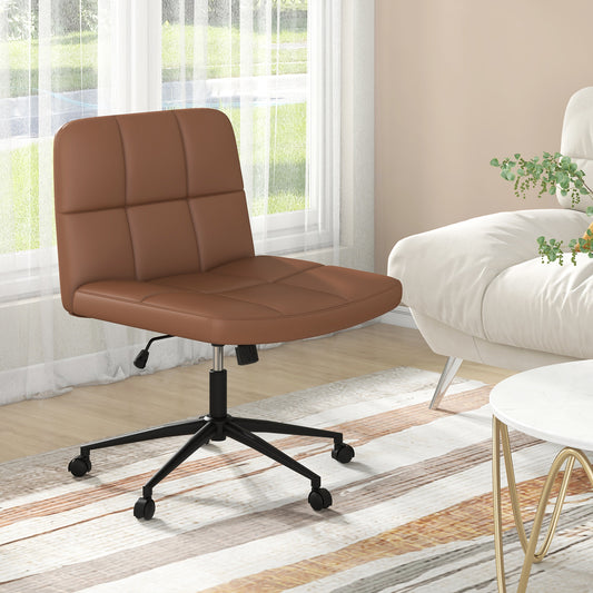 PU Leather Upholstered Cross-legged Office Chair with Wheels-Brown