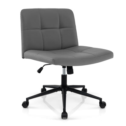 PU Leather Upholstered Cross-legged Office Chair with Wheels-Grey