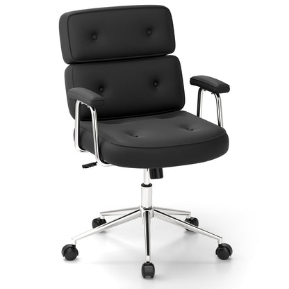 PU Leather Upholstered Office Chair with Button Tufted Back-Black