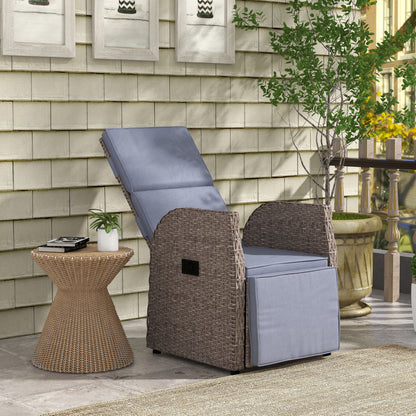 Outsunny 148Â° Reclining Rattan Garden Armchair, with Footrest - Brown/Grey