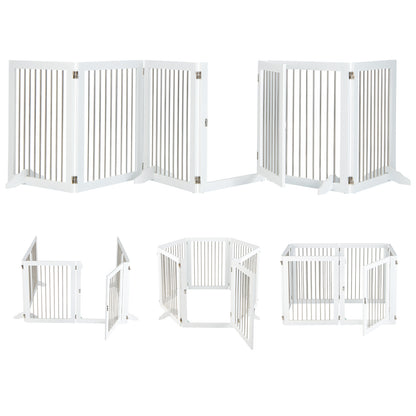 366cm Freestanding Foldable Extra Wide Dog Gate with Lockable Door and 4 Support Feet