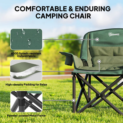 Outsunny Portable Padded Camping Chair, with Bag - Olive Green