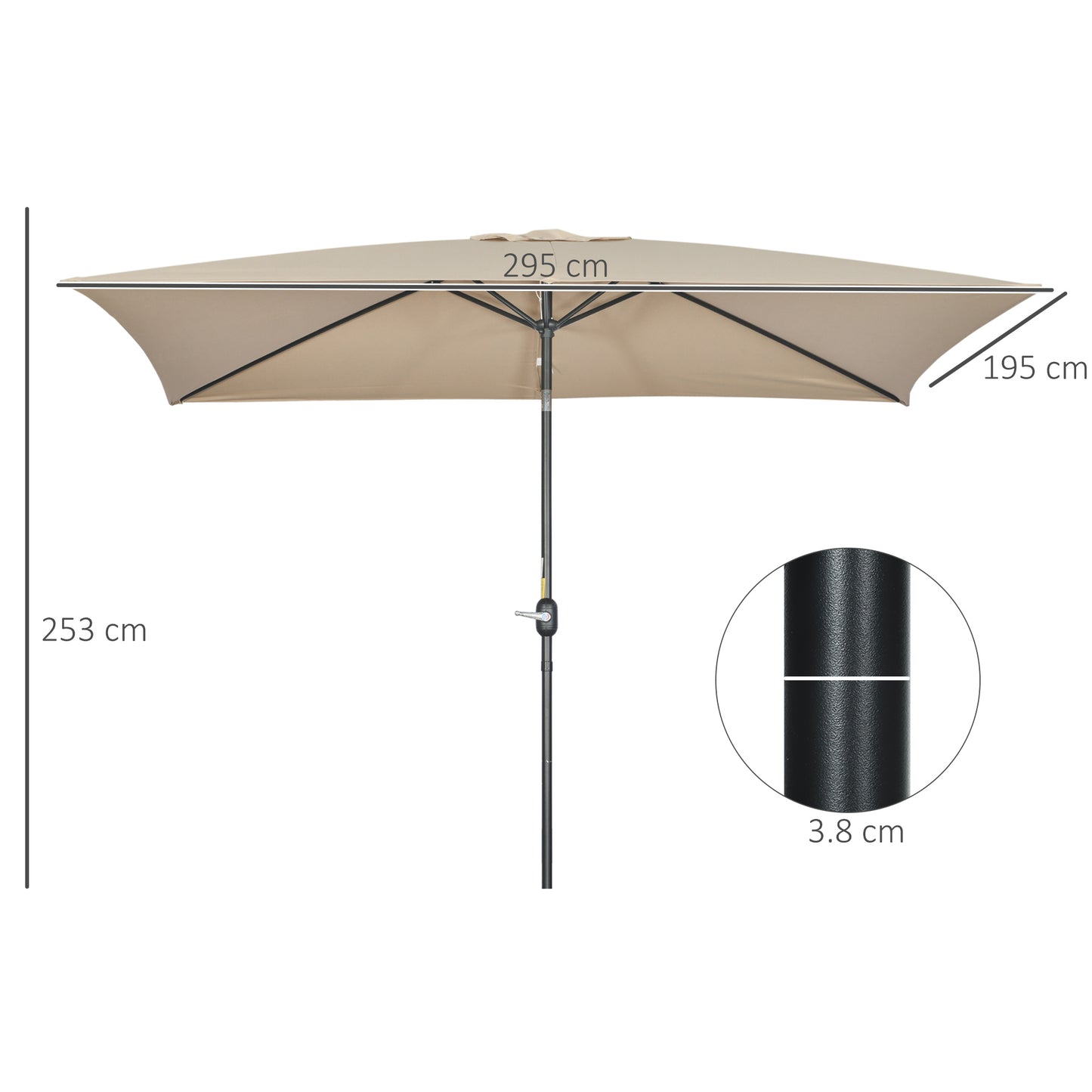 Outsunny 3x2m Garden Parasol Umbrella with Aluminium Pole, Tilt and Crank, Rectangular Outdoor Table Parasol Sun Shade for Patio, Khaki