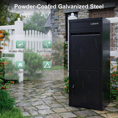 Package Delivery Box for Outside Large Galvanized Steel Parcel Mailbox with Anti-Theft Design-Black