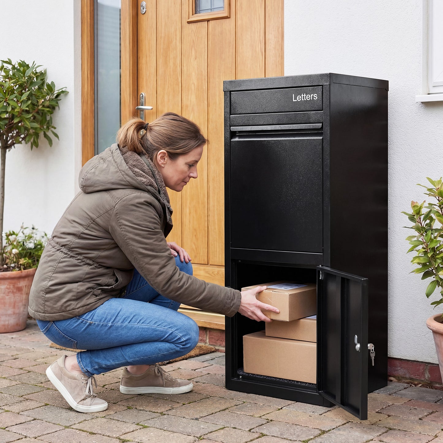 Package Delivery Box for Outside Large Galvanized Steel Parcel Mailbox with Anti-Theft Design-Black