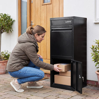 Package Delivery Box for Outside Large Galvanized Steel Parcel Mailbox with Anti-Theft Design-Black