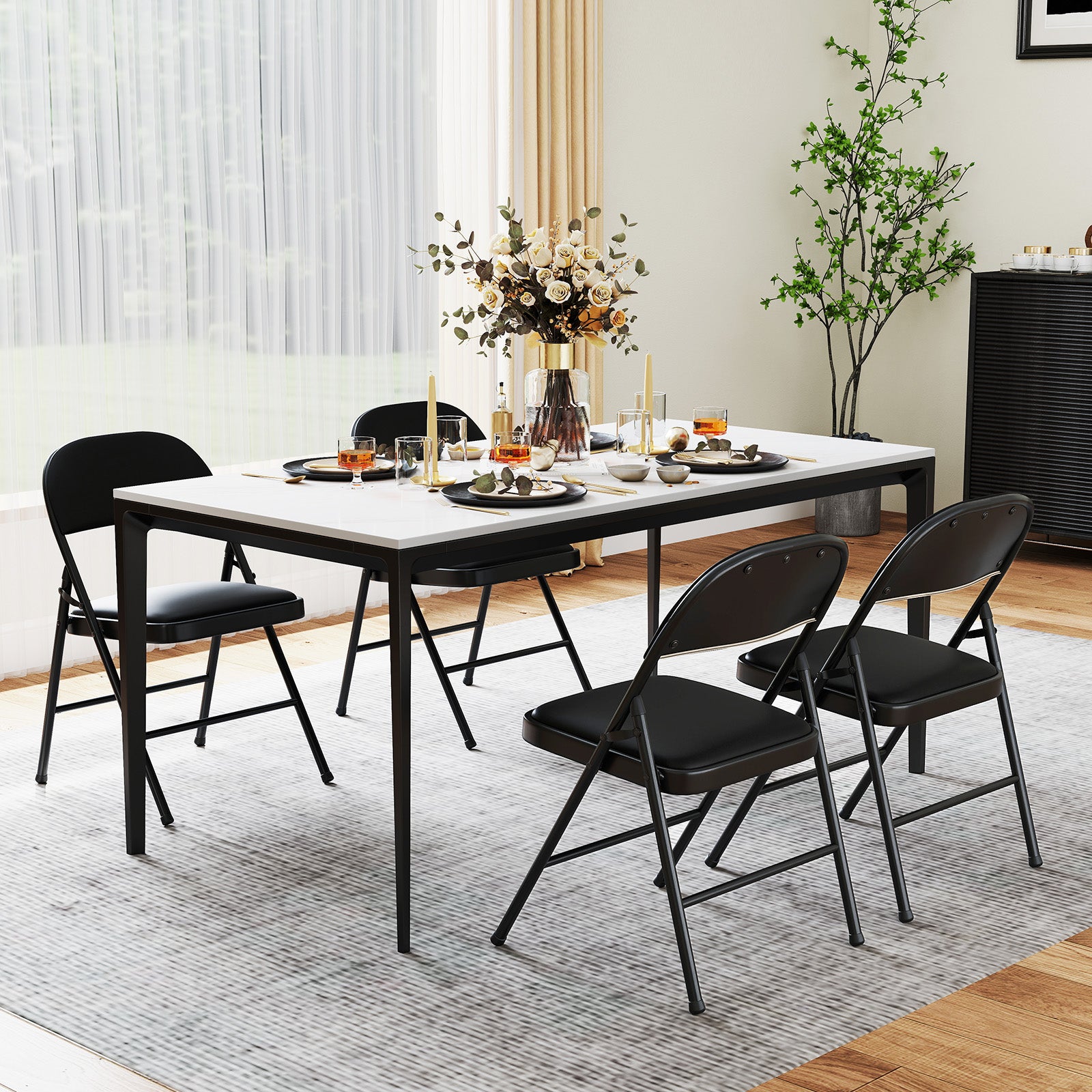 Padded Party Chairs with Metal Frame for Indoor Outdoor Use-Black