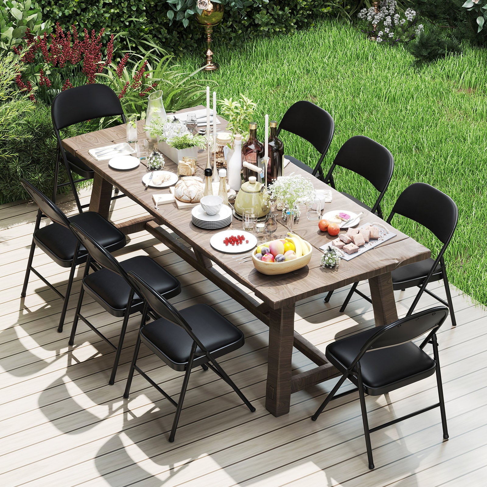 Padded Party Chairs with Metal Frame for Indoor Outdoor Use-Black