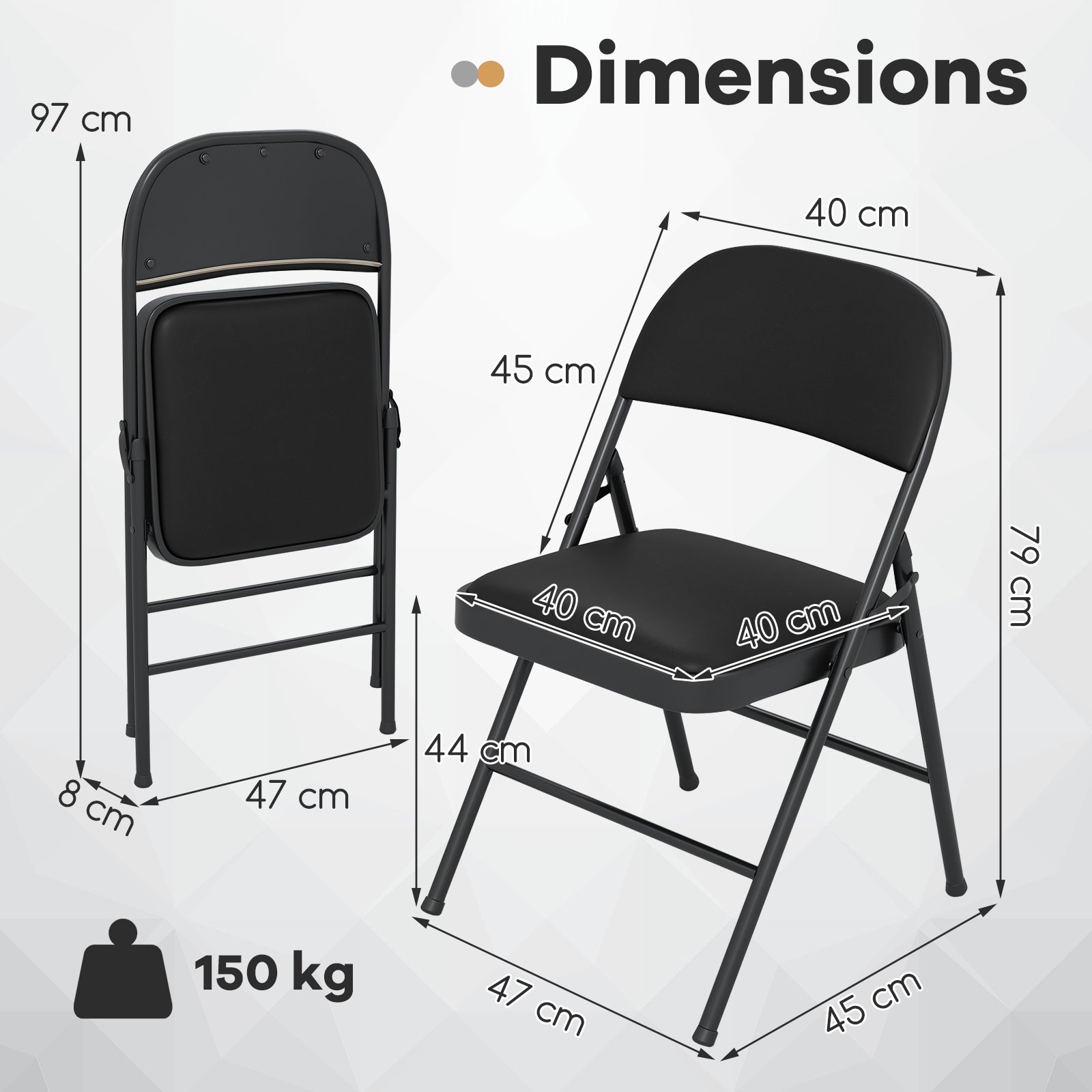 Padded Party Chairs with Metal Frame for Indoor Outdoor Use-Black