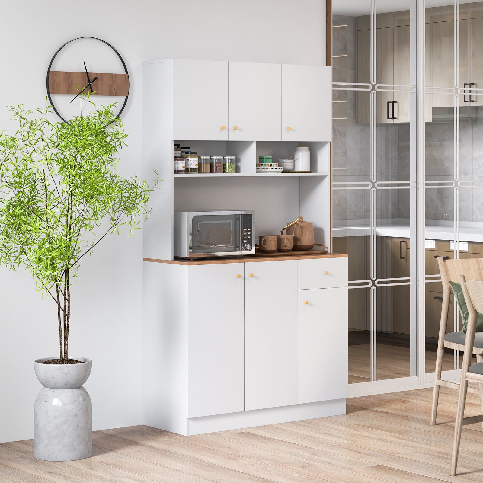 180 cm Tall Pantry Cabinet with Outlets USB Ports-White