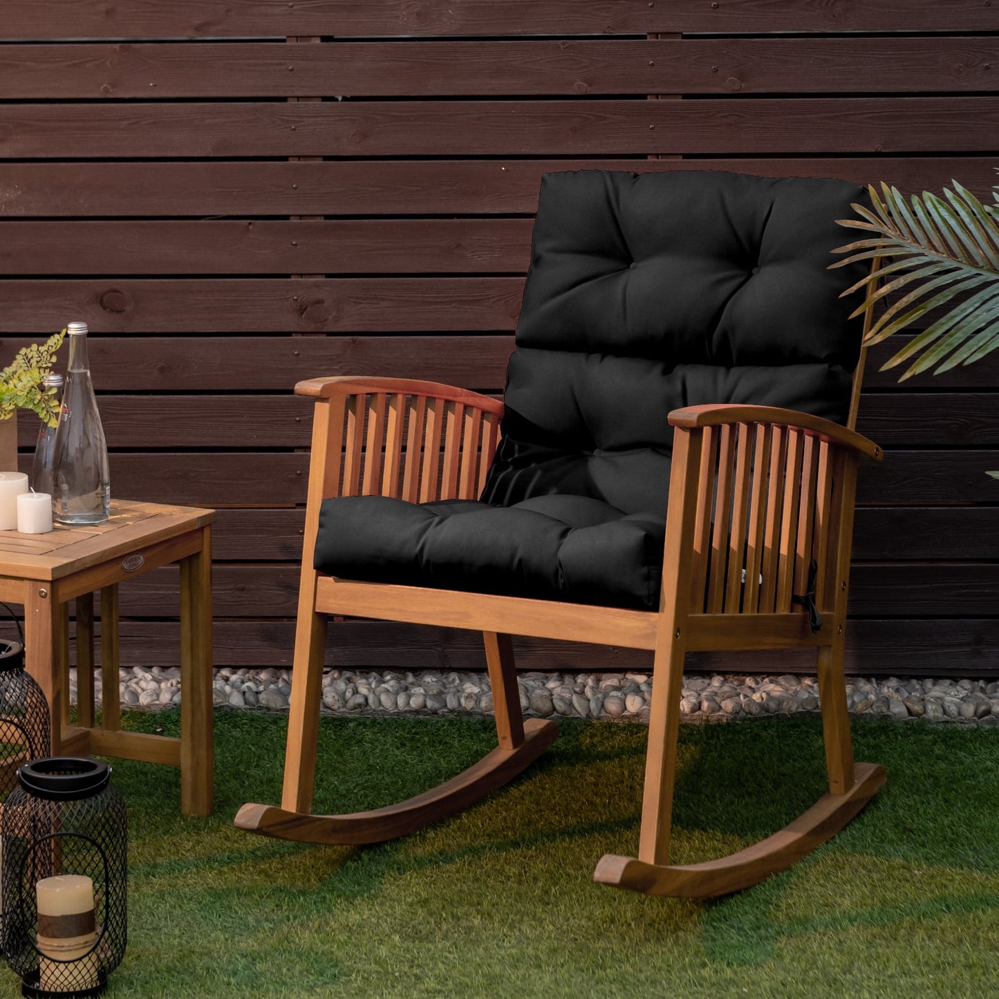 Patio Chair Seat Pads with Non-slip Rope Belts and Sun Protection for Indoor Outdoor Use-Black