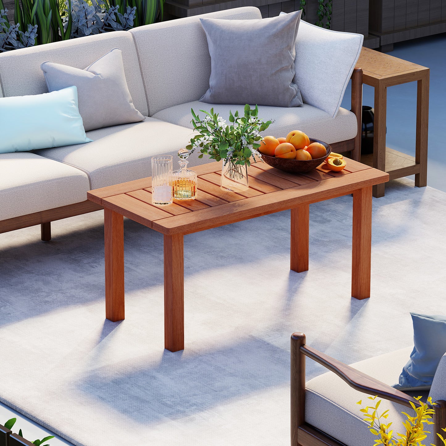 Patio Coffee Table 90cm Wooden Coffee Table with Slatted Tabletop