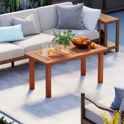 Patio Coffee Table 90cm Wooden Coffee Table with Slatted Tabletop