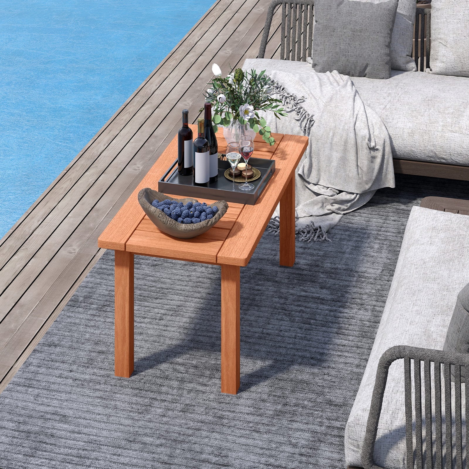 Patio Coffee Table 90cm Wooden Coffee Table with Slatted Tabletop