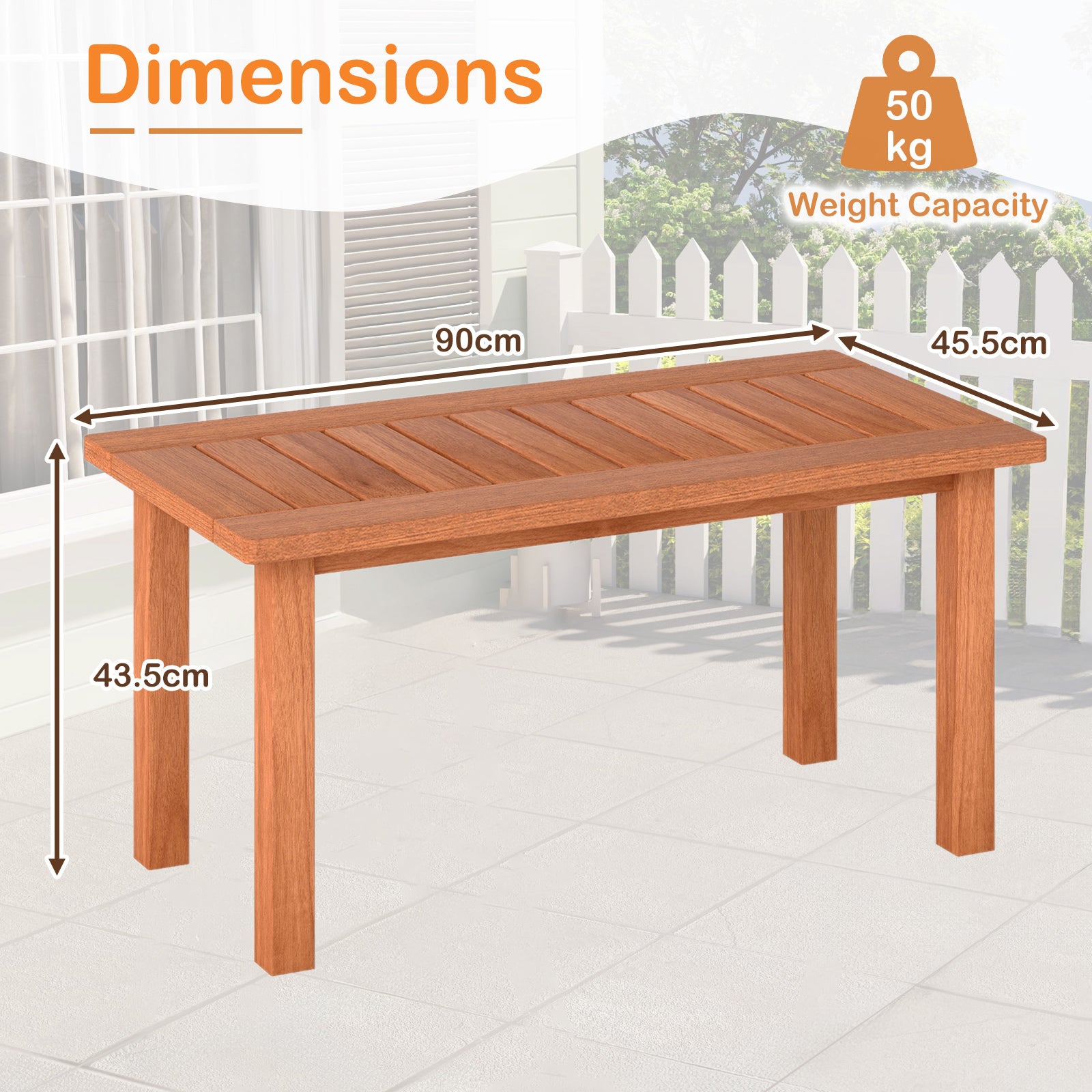 Patio Coffee Table 90cm Wooden Coffee Table with Slatted Tabletop