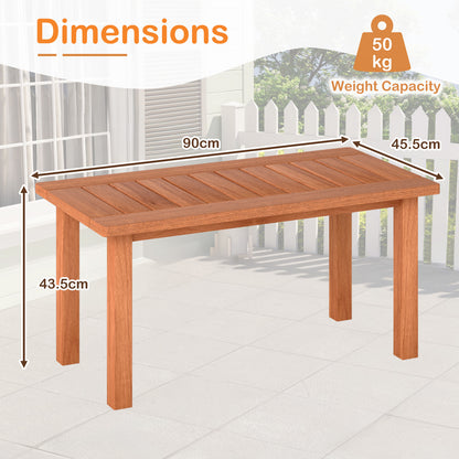 Patio Coffee Table 90cm Wooden Coffee Table with Slatted Tabletop