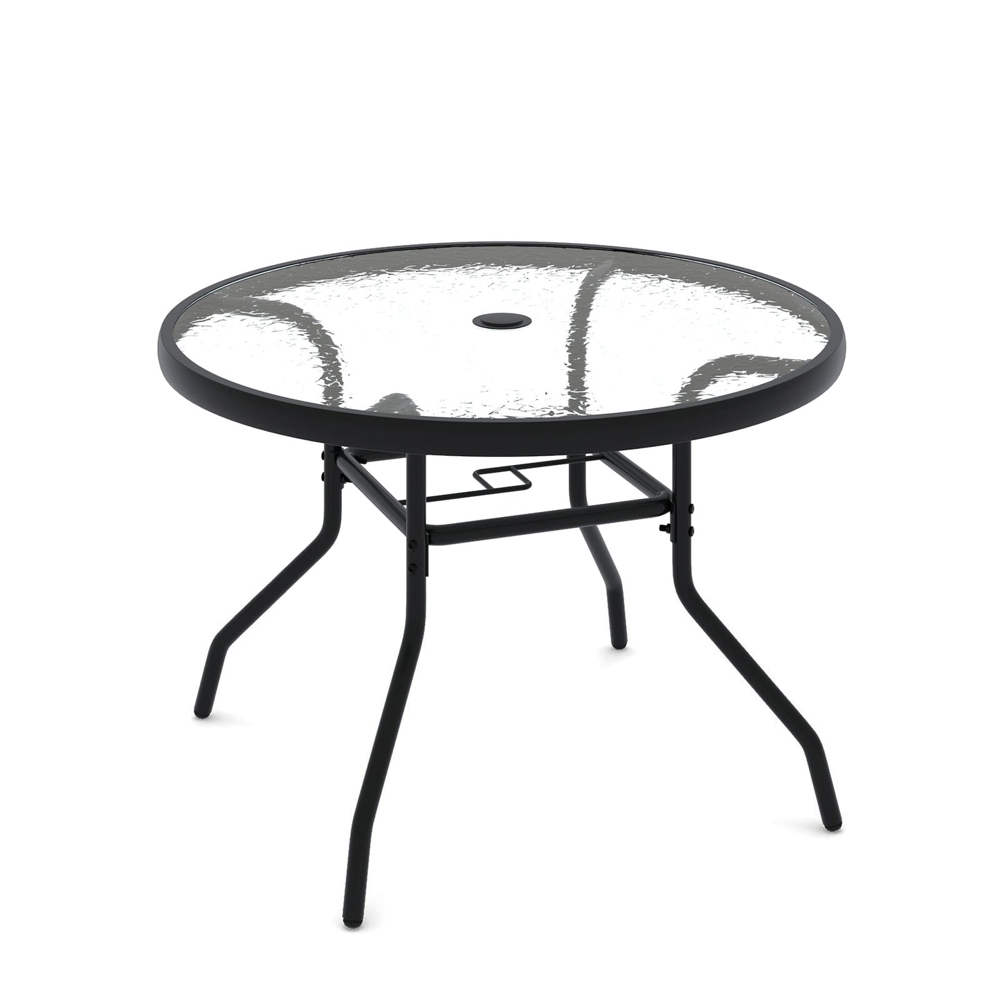 Patio Side Table Outdoor Round Bistro Table with Tempered Glass Top and Umbrella Hole