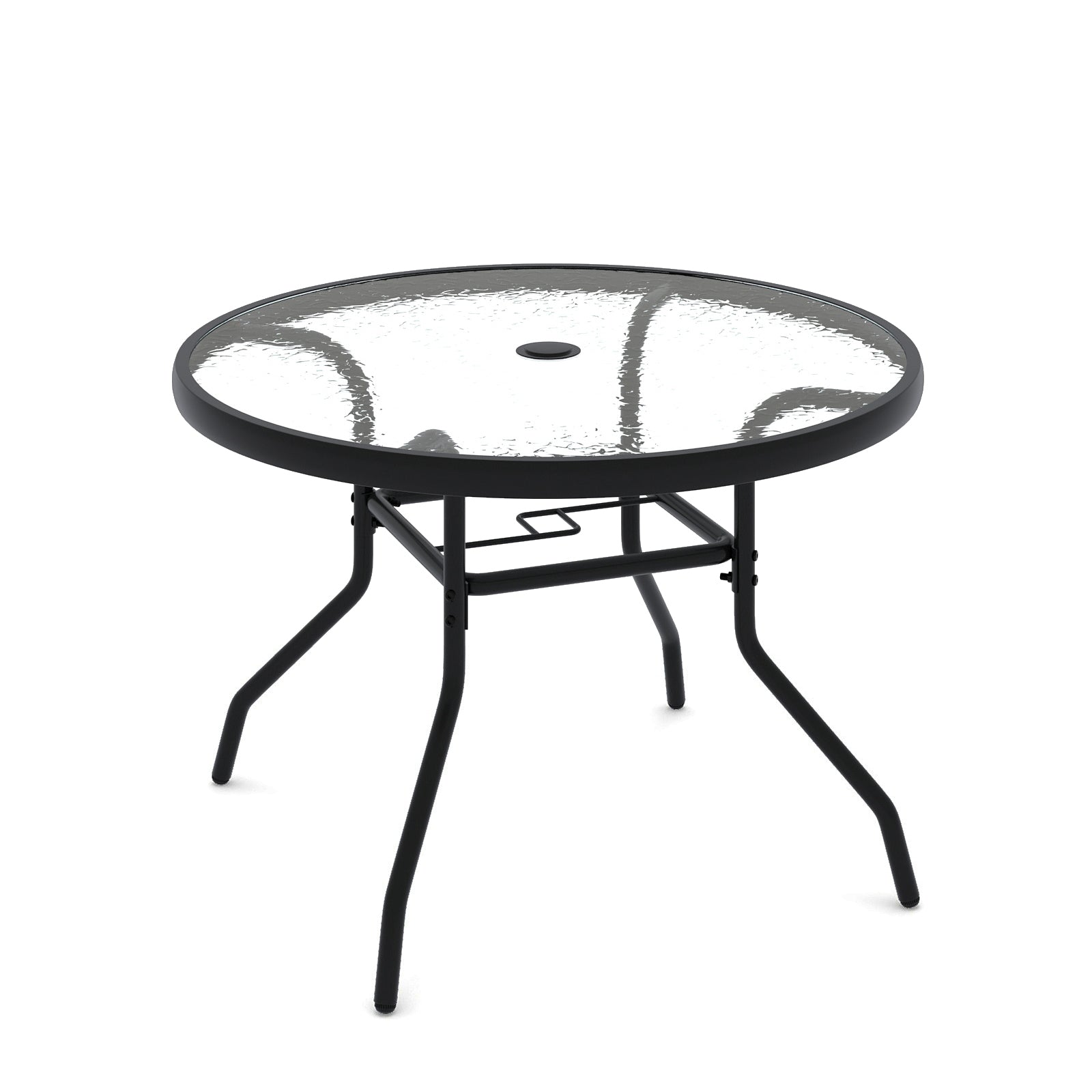 Patio Side Table Outdoor Round Bistro Table with Tempered Glass Top and Umbrella Hole