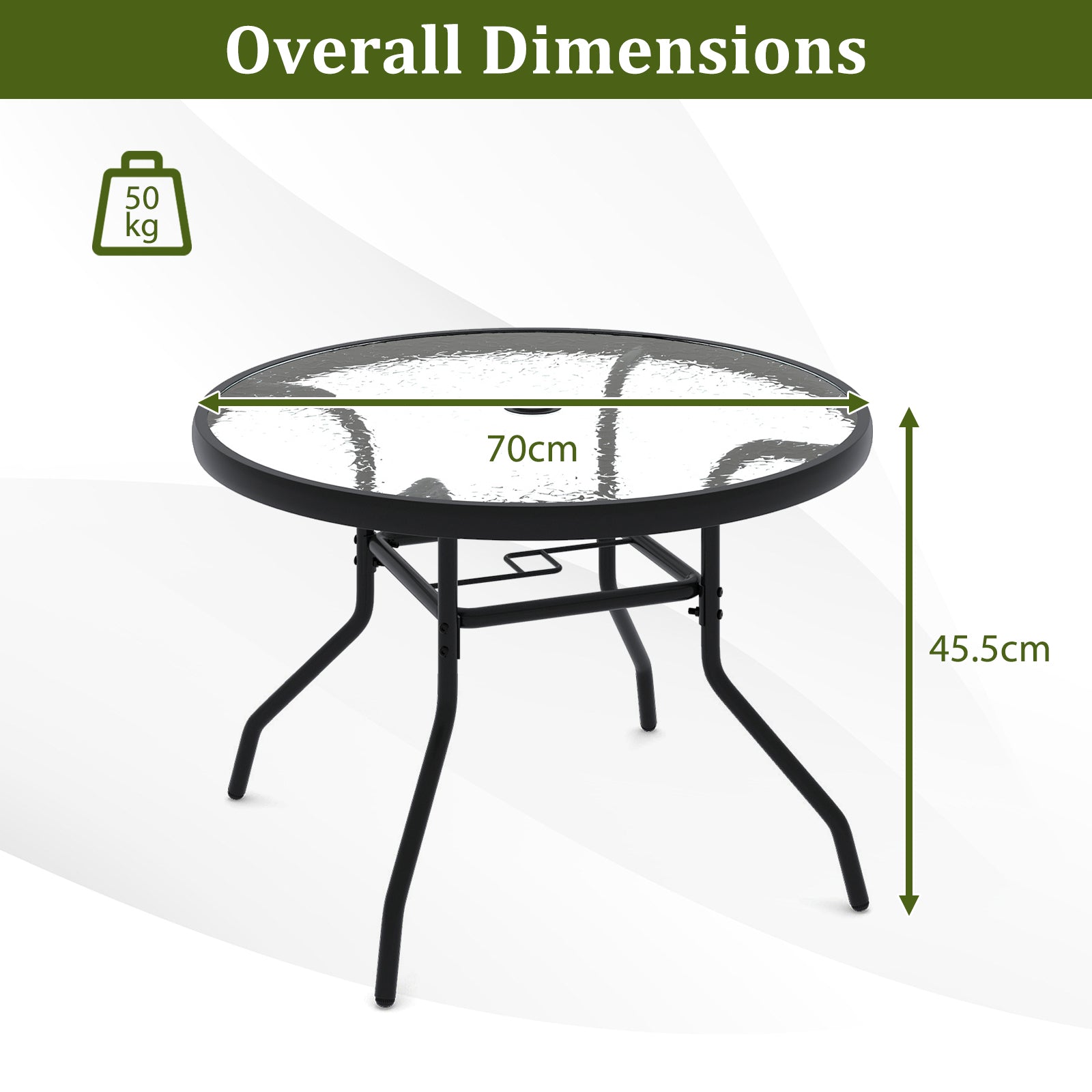 Patio Side Table Outdoor Round Bistro Table with Tempered Glass Top and Umbrella Hole