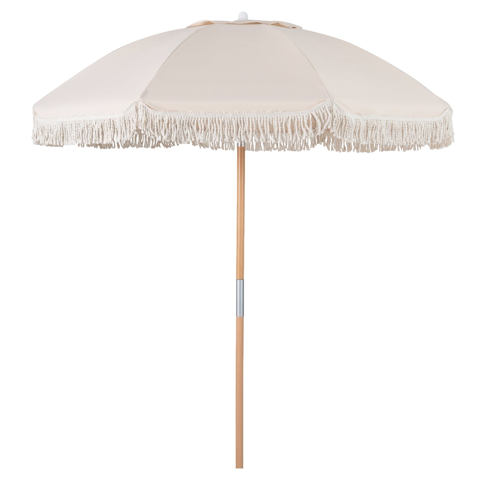Patio Umbrella with Fringe Tassel Market Table Umbrella with Push Button Tilt-White