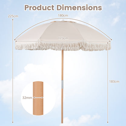 Patio Umbrella with Fringe Tassel Market Table Umbrella with Push Button Tilt-White