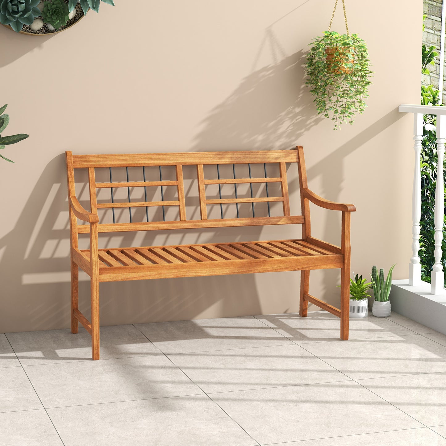 Patio Acacia Wood Bench Wooden 2-Person Outside Chair