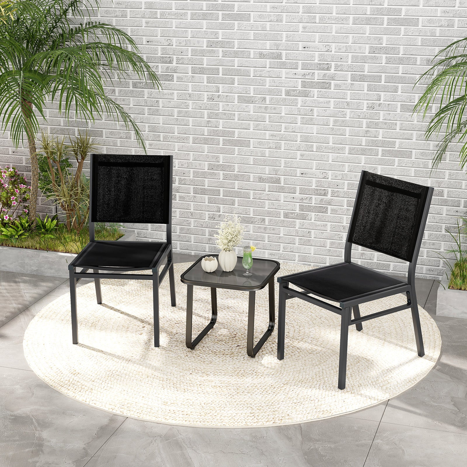 Patio Armless Chair with Breathable Seat and Backrest-4 pieces