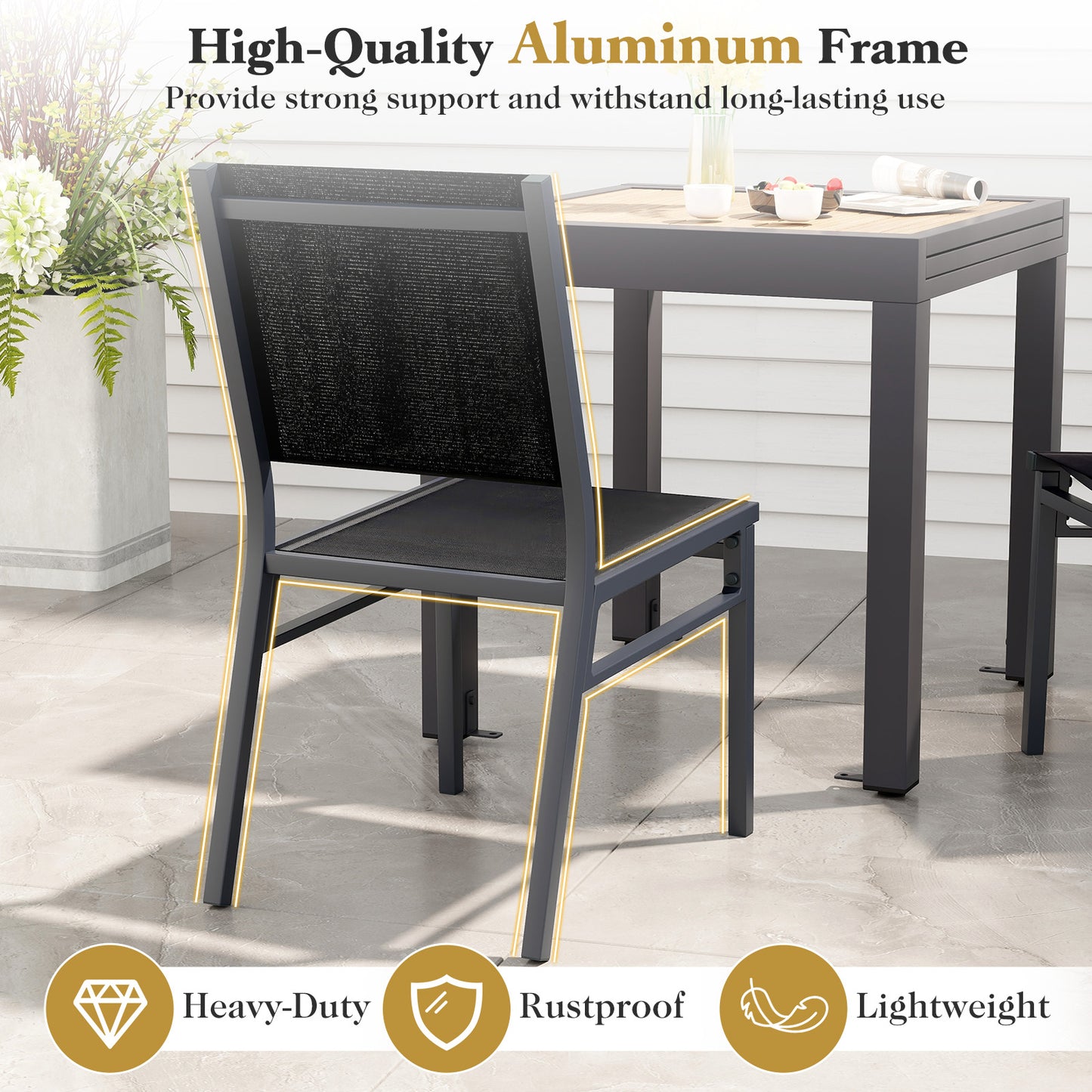 Patio Armless Chair with Breathable Seat and Backrest-4 pieces