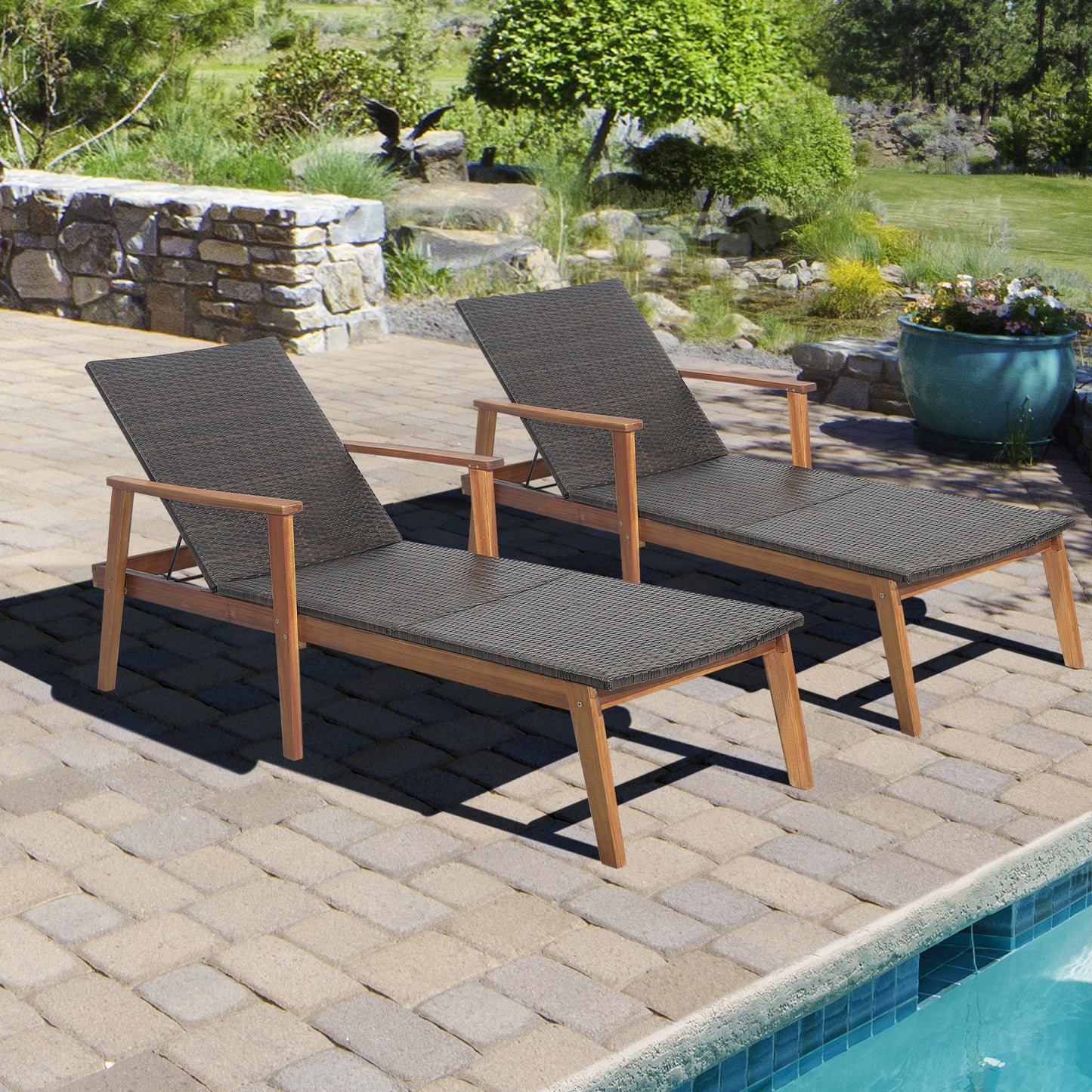 Patio Chaise Lounge Chair Rattan Recliner with 4-Level Adjustable Backrest