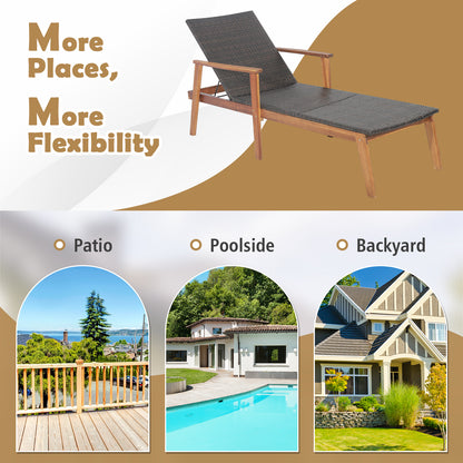 Patio Chaise Lounge Chair Rattan Recliner with 4-Level Adjustable Backrest