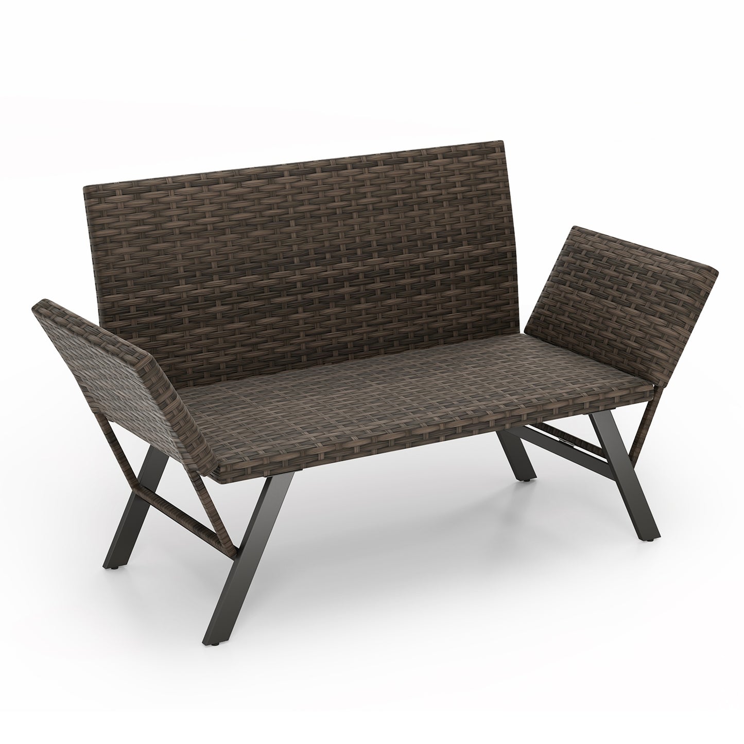 Patio Convertible Sofa for 2 Quick Dry Foam Padded Rattan Loveseat-Grey