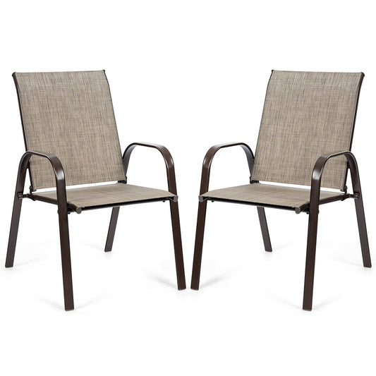 2 Piece Patio Outdoor Camping Chairs Set with Breathable Fabric-Grey