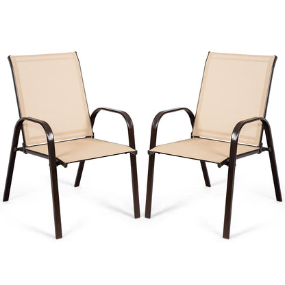 2 Piece Patio Outdoor Camping Chairs Set with Breathable Fabric-Coffee