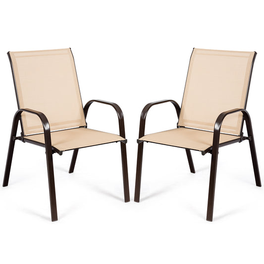 2 Piece Patio Outdoor Camping Chairs Set with Breathable Fabric-Coffee