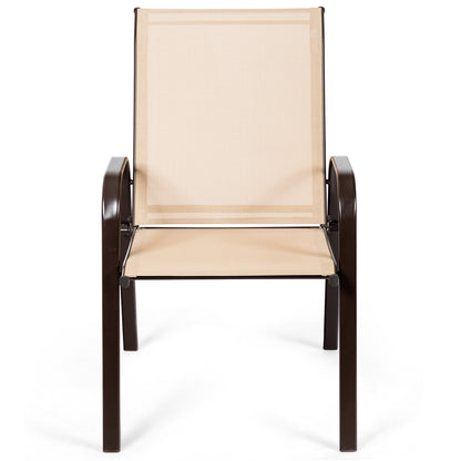 2 Piece Patio Outdoor Camping Chairs Set with Breathable Fabric-Coffee