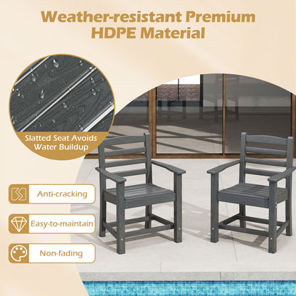 Patio Dining HDPE All Weather Outdoor Chair Plastic Adirondack Armchair-Grey