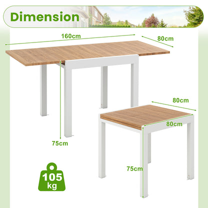 Patio Expandable Dining Table Rectangular Aluminum Dining Table for 4-6 Person-Natural