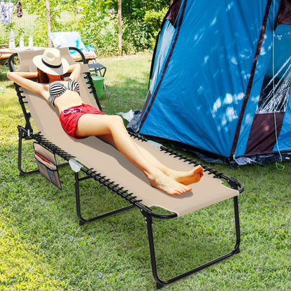 Patio Folding Chaise Lounge Chair Portable Sun Lounger with Adjustable Backrest-Beige