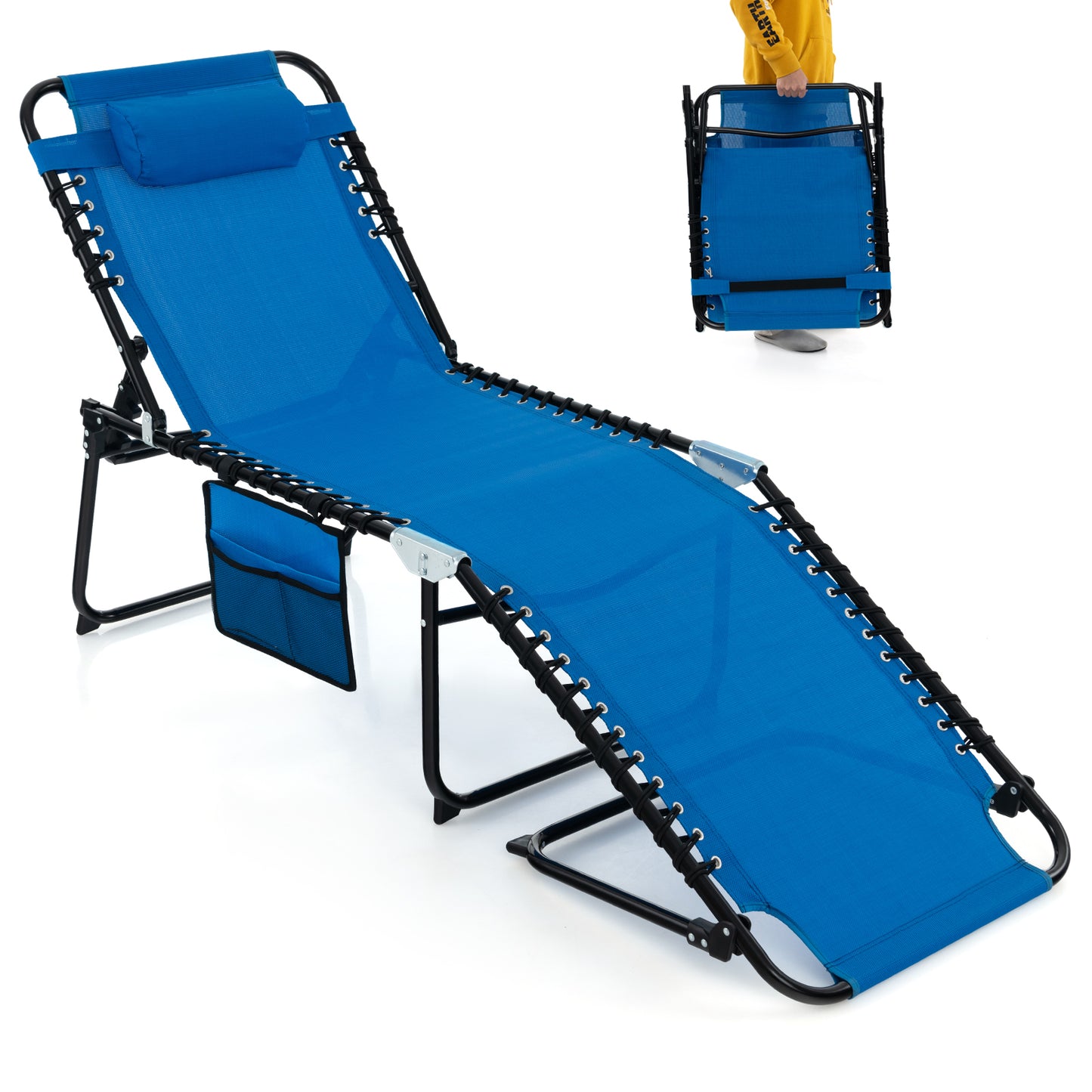 Patio Folding Chaise Lounge Chair Portable Sun Lounger with Adjustable Backrest-Navy
