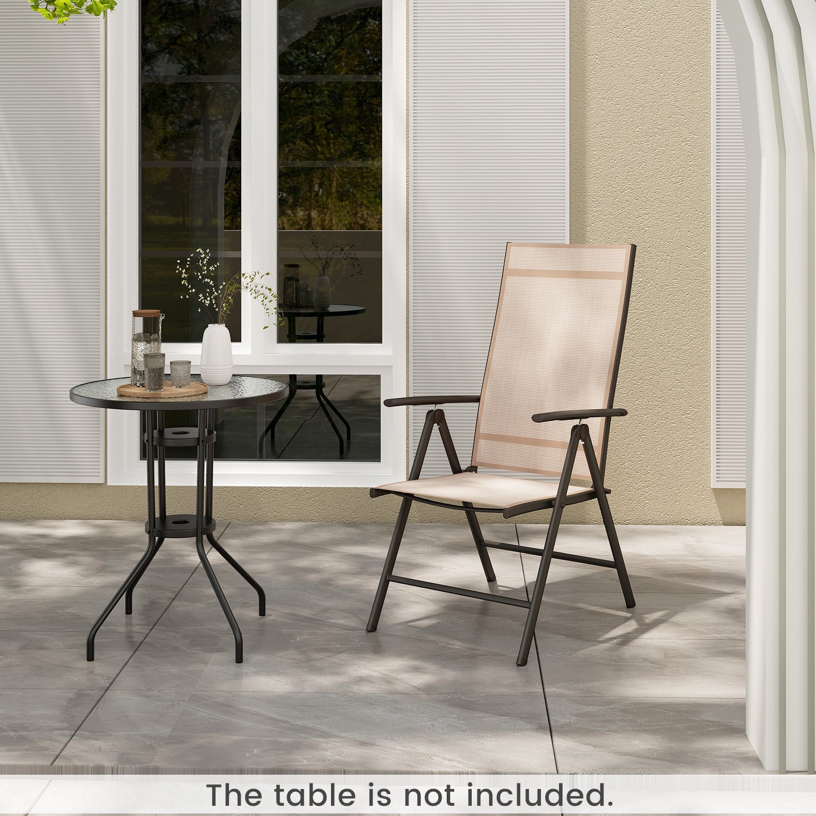 Patio Folding Dining Chairs Outdoor Sling Chairs with 7-Level Adjustable High Backrest-Brown