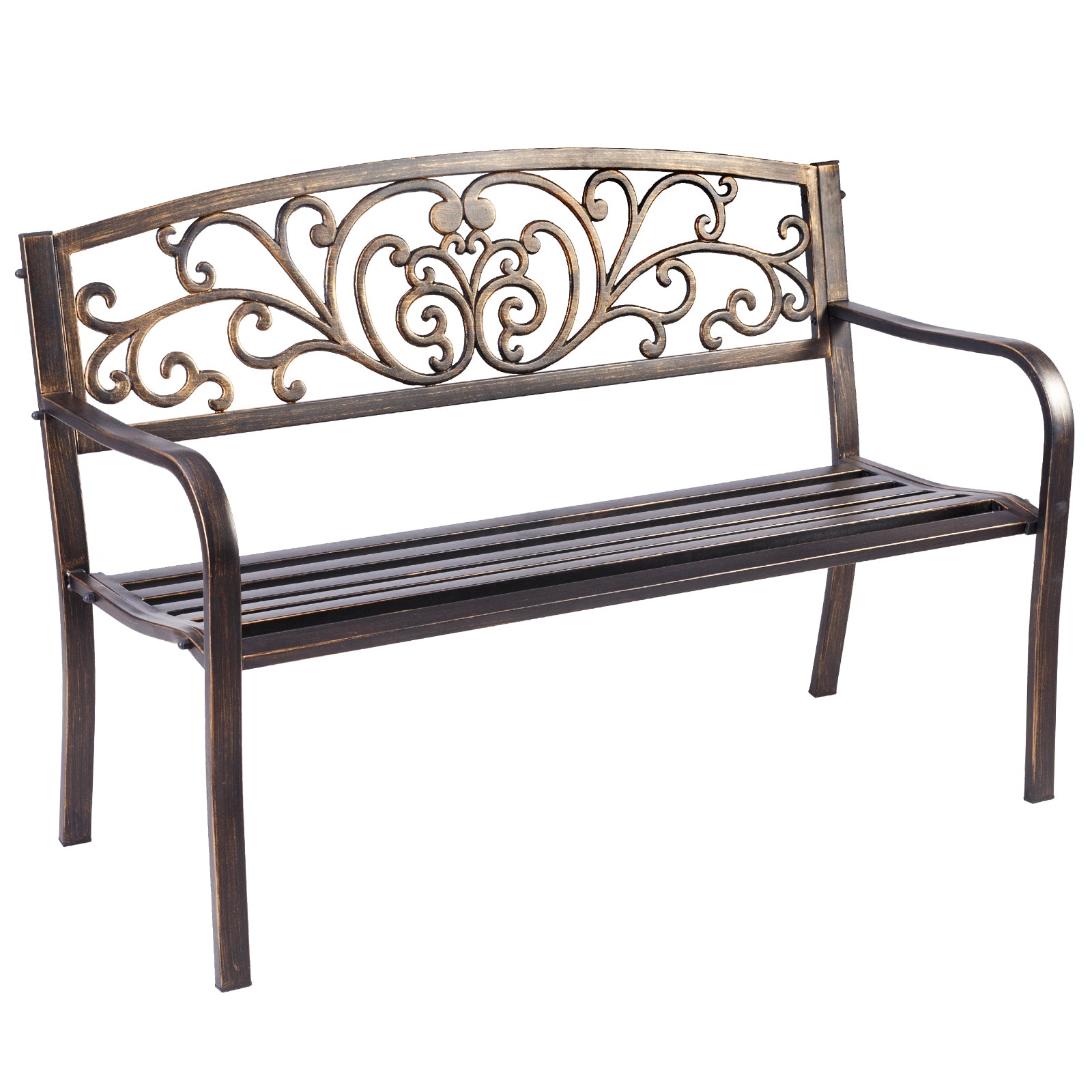 Patio Garden Bench Cast Iron and Steel Porch Loveseat with Armrests-Bronze
