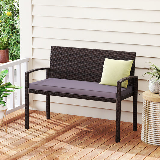 Patio Rattan Loveseat Wicker 2-Seat Bench with Soft Seat Cushion-Grey