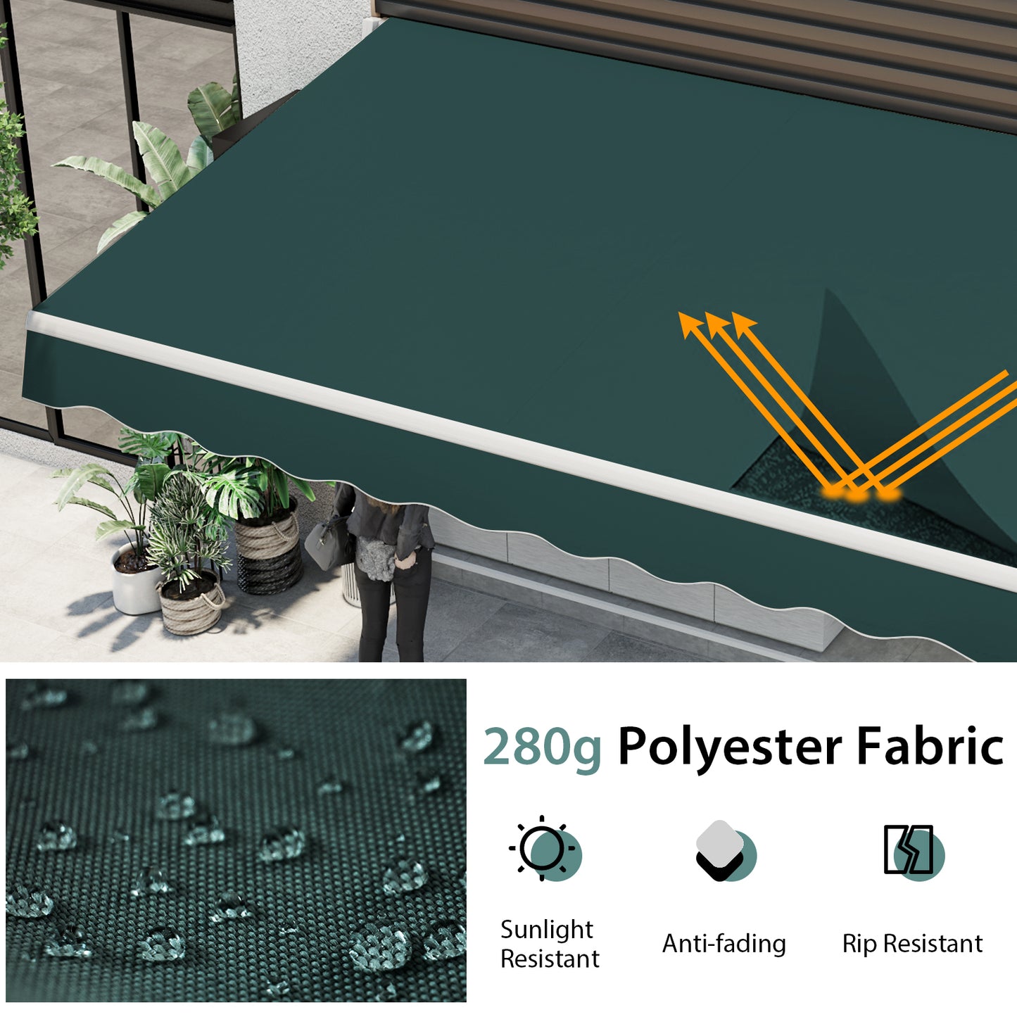 3.6 x 3 m Patio Retractable Awning with Manual Crank Handle-Green