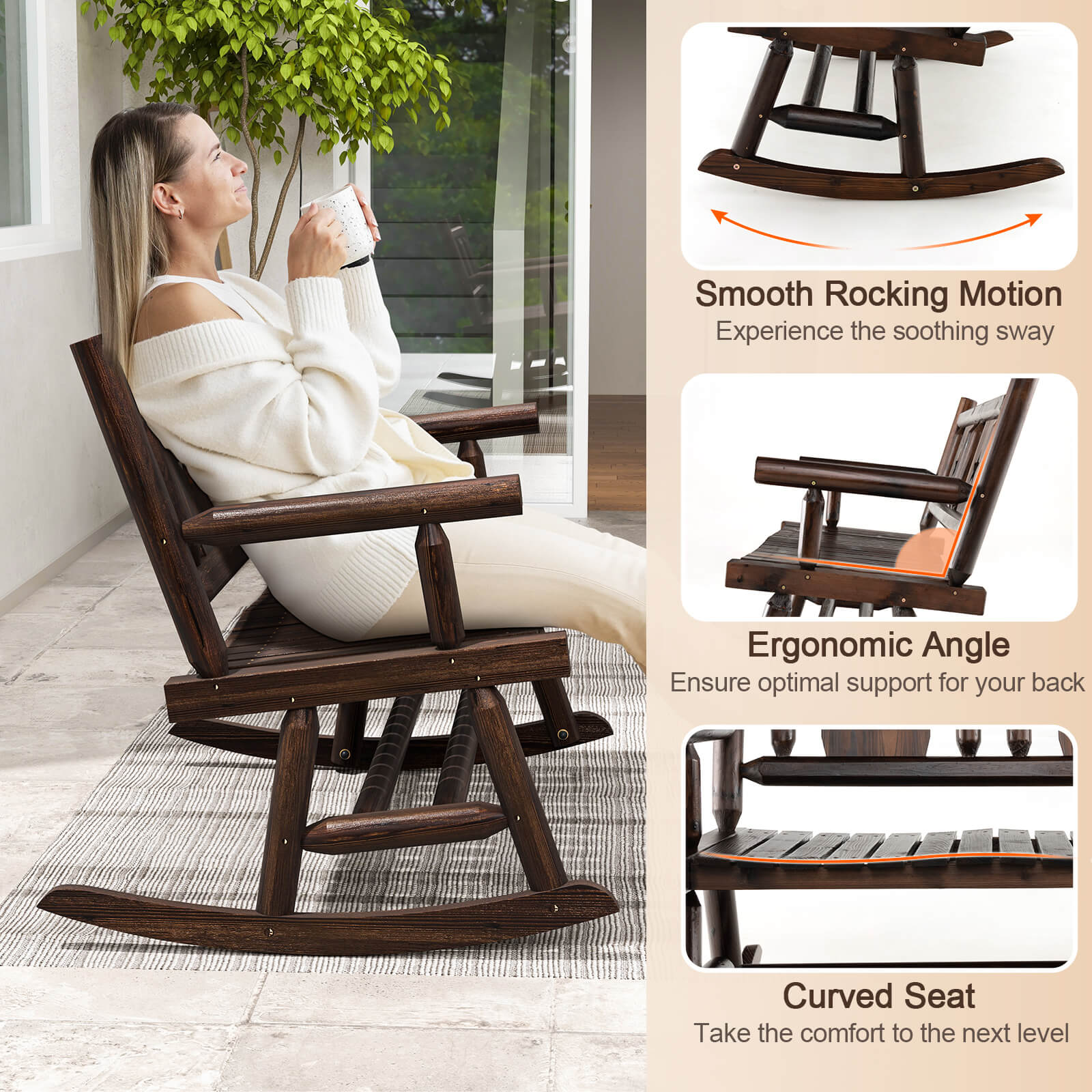 Patio Rocking Bench 2-Person Rocker Chair