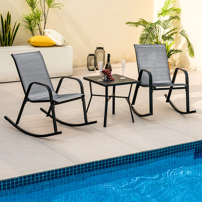 Patio Rocking Chair Set of 2 with Breathable Fabric Seat-Grey