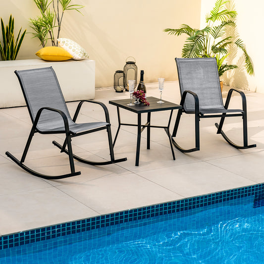 Patio Rocking Chair Set of 2 with Breathable Fabric Seat-Grey