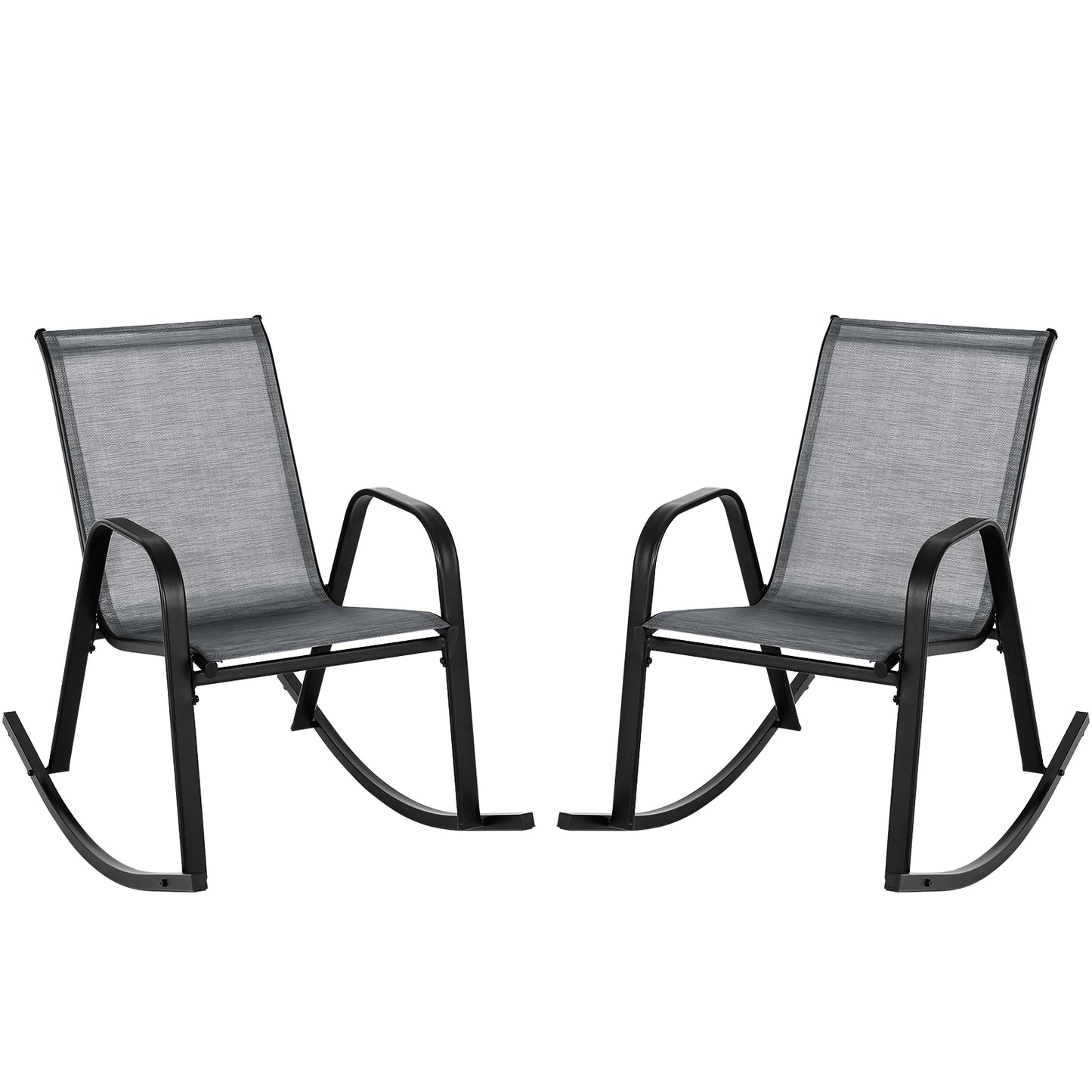 Patio Rocking Chair Set of 2 with Breathable Fabric Seat-Grey
